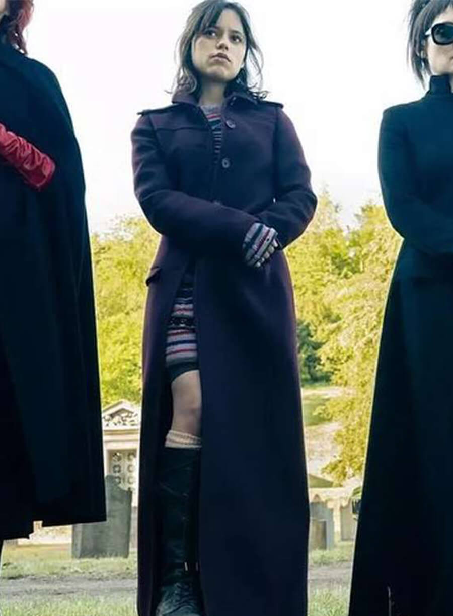 Harpoon Astrid Deetz Inspired Black Wool Fabric Coat - Beetlejuice Beetlejuice 2024 Style