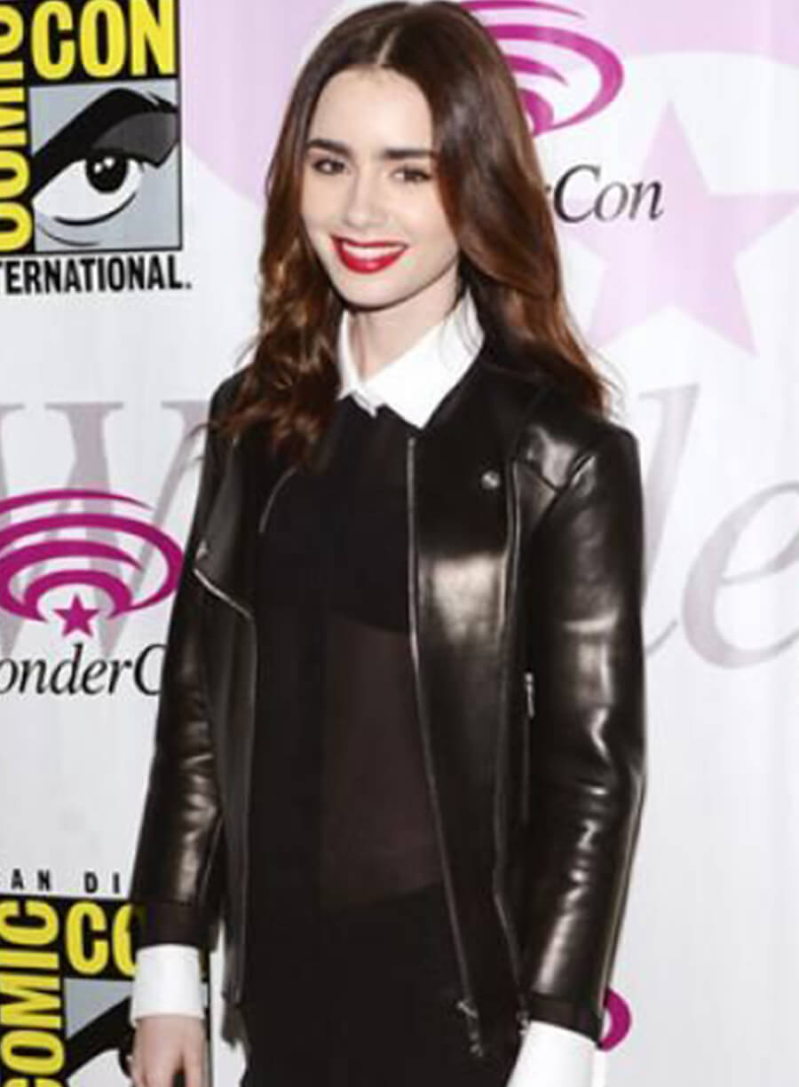 Harpoon Lily Collins Inspired Black Biker Jacket