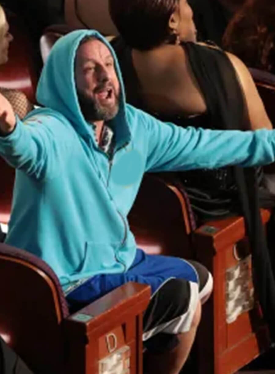 Harpoon Adam Sandler Inspired Blue Hooded Jacket - Oscars Red Carpet 2025 Style