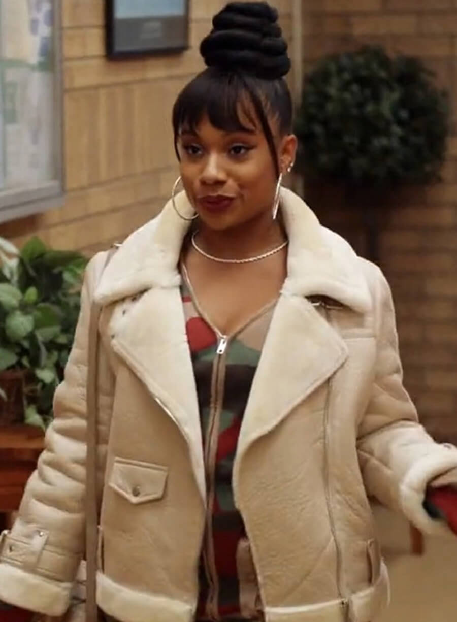 Harpoon Amber Inspired Beige Leather Jacket - Abbott Elementary Style