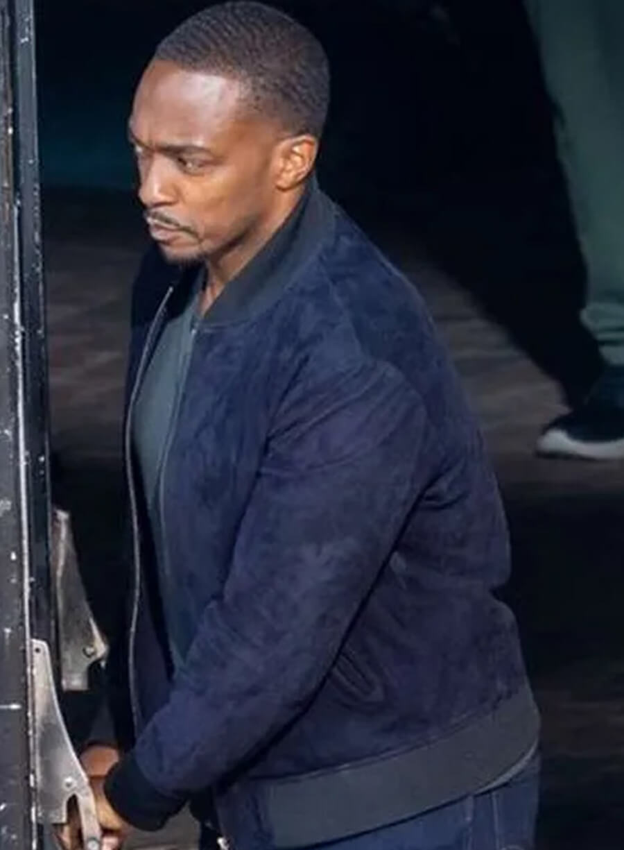 Harpoon Sam Wilson Inspired Blue Suede Leather Bomber Jacket - Captain America: Brave New World Style