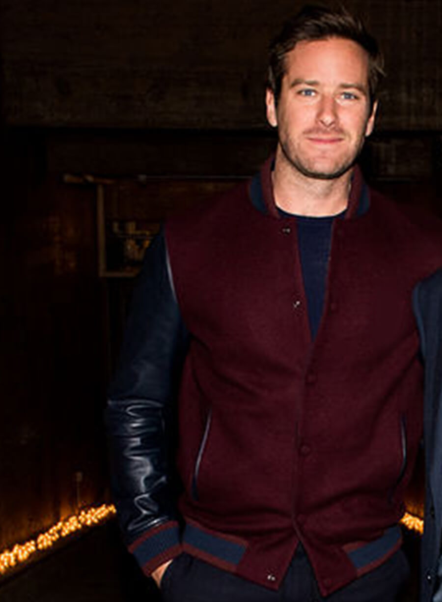 Harpoon Armie Hammer Maroon Inspired Maroon & Black Varsity Jacket