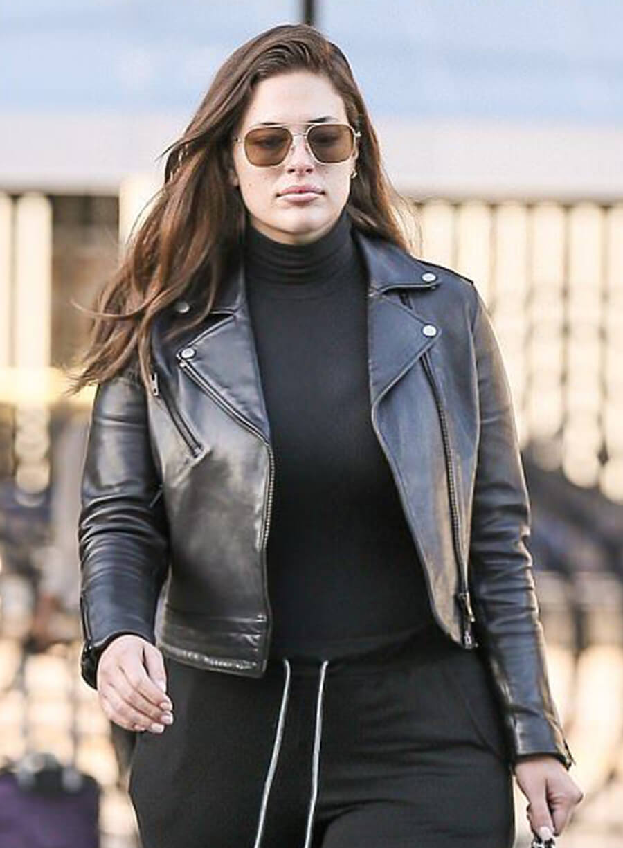 Harpoon Ashley Graham Inspired Black Real Leather Biker Jacket