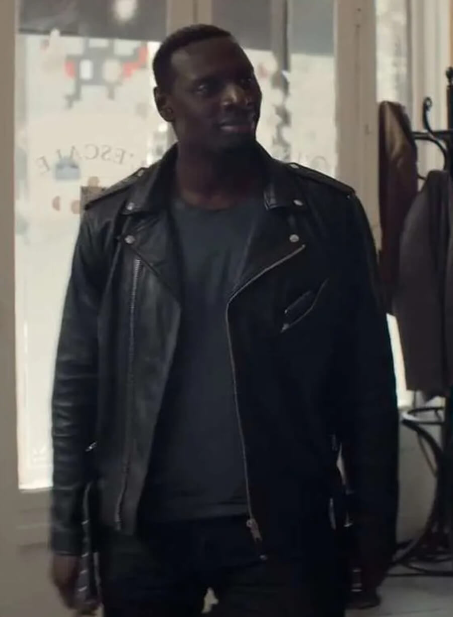 Harpoon Assane Diop Inspired Black Leather Jacket - Lupin Style
