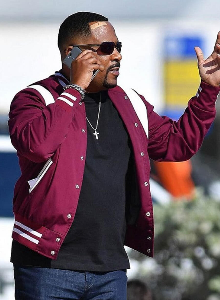 Harpoon Marcus Miles Burnett Inspired Maroon Fleece Fabric Leather Jacket - Bad Boys Ride or Die Style