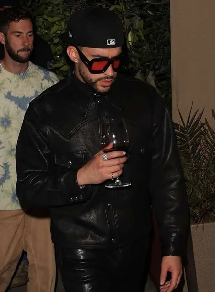 Harpoon Bad Bunny Inspired Black Leather Jacket