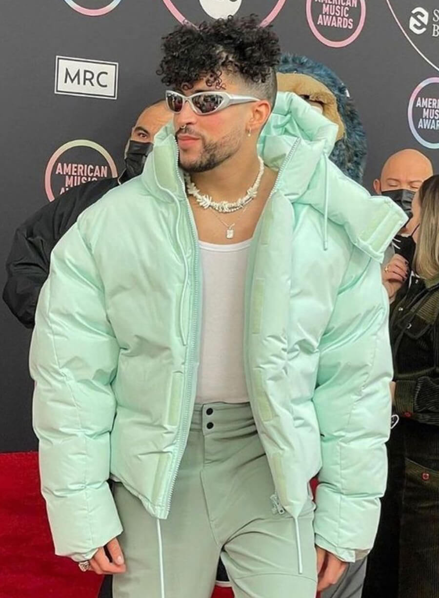 Harpoon Bad Bunny Puffer Inspired Mint Color Hooded Jacket