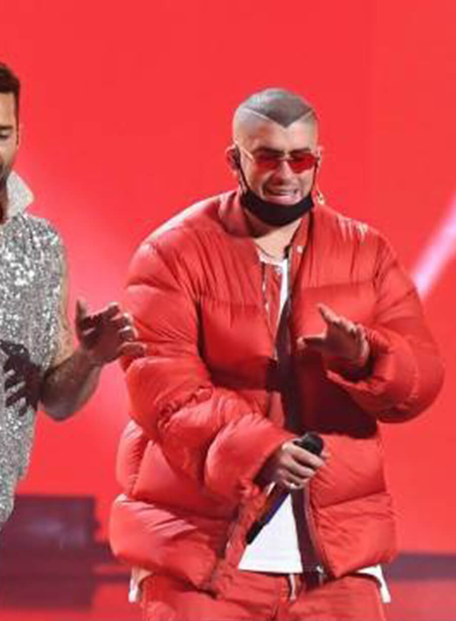 Harpoon Bad Bunny Puffer Inspired Red Leather Jacket