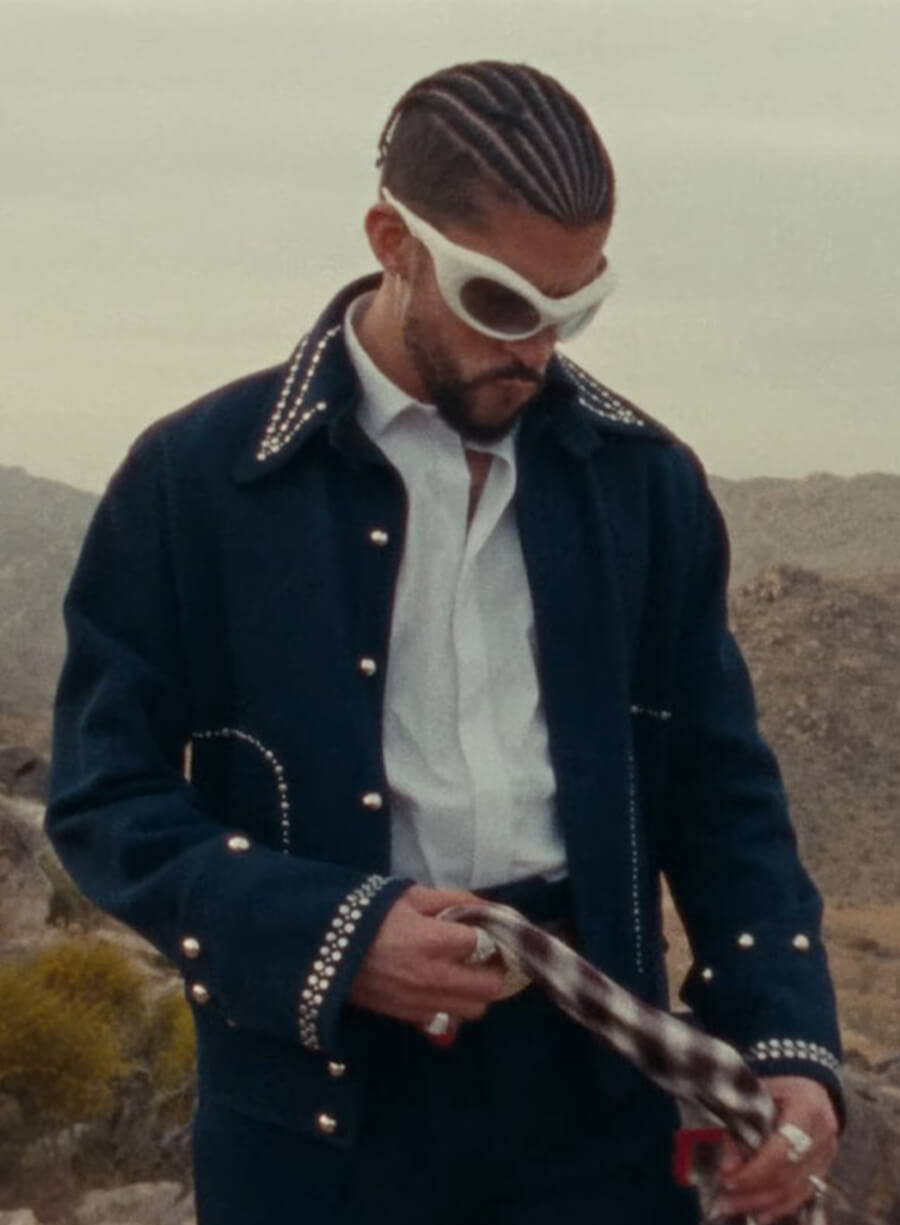 Harpoon Bad Bunny Where She Goes Inspired Blue Leather Jacket
