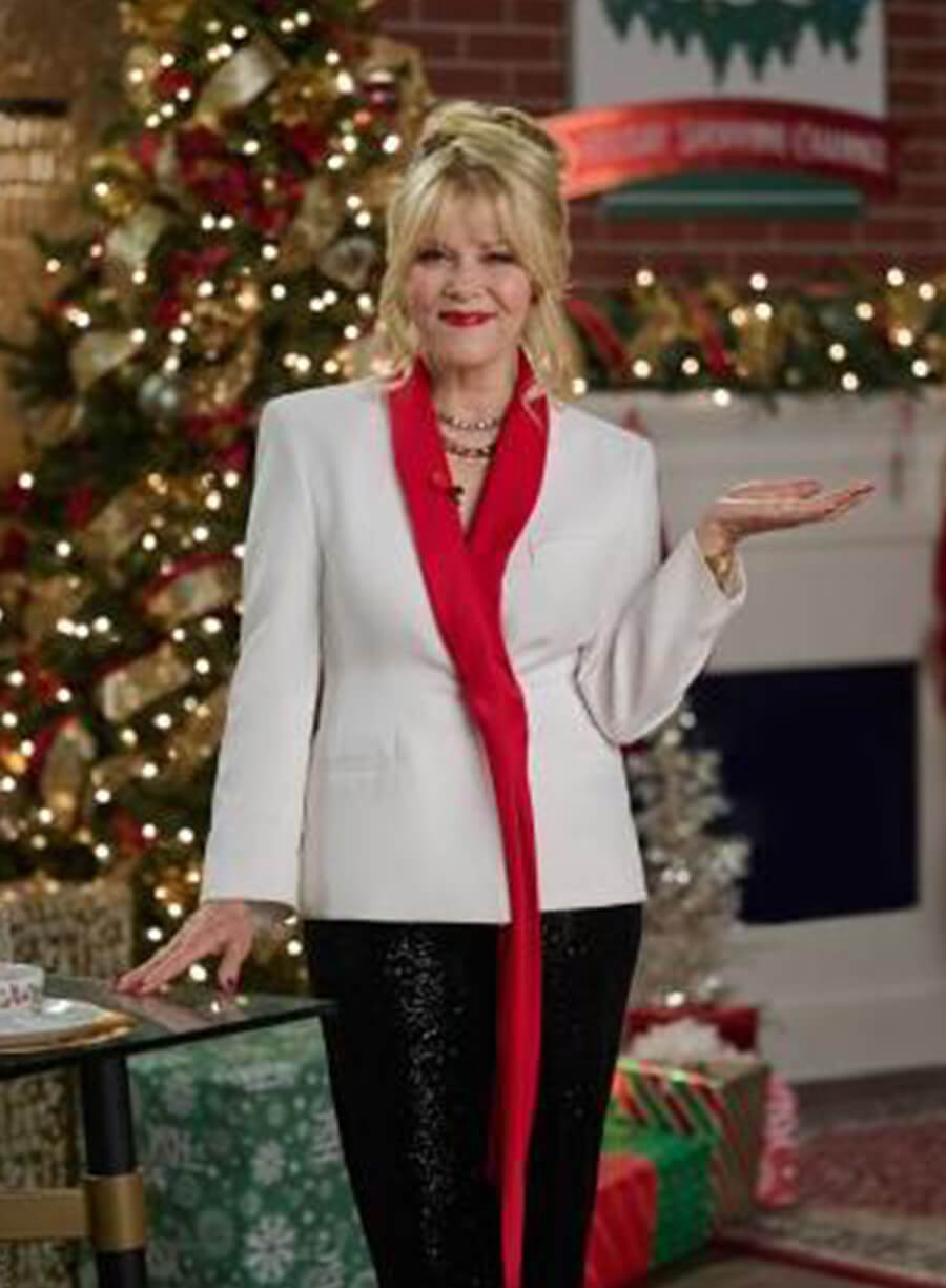 Harpoon Gale Inspired White Suiting Fabric Leather Jacket - Ms. Christmas Comes to Town Style