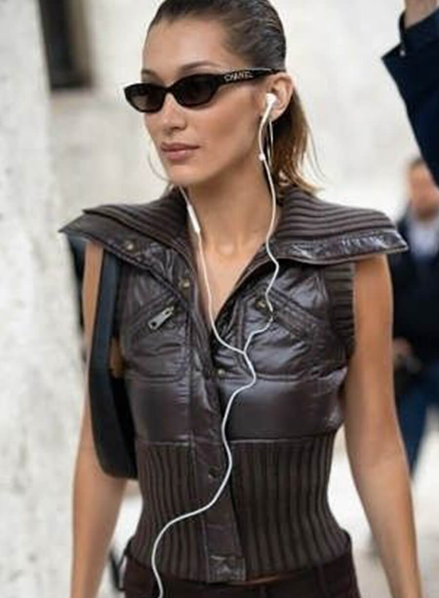 Harpoon Bella Hadid Burgundy Vest Inspired Burgundy Leather Jacket