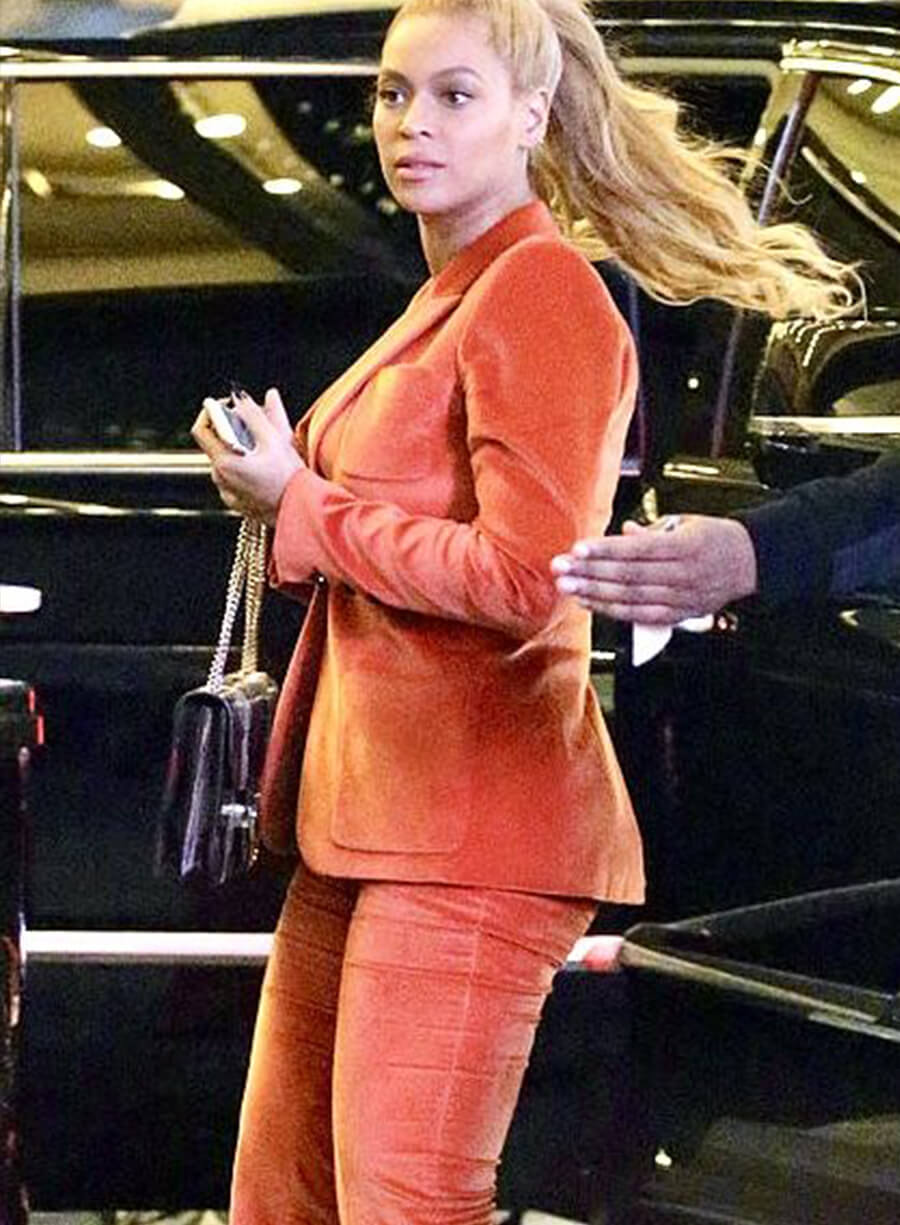 Harpoon Beyonc� Orange Velvet Suit Inspired Orange Velvet Leather Jacket
