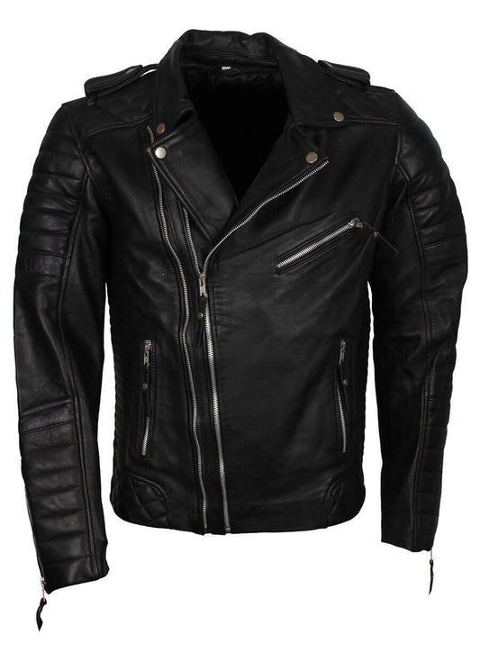 Black Double Zipper Boda Biker Leather Jacket