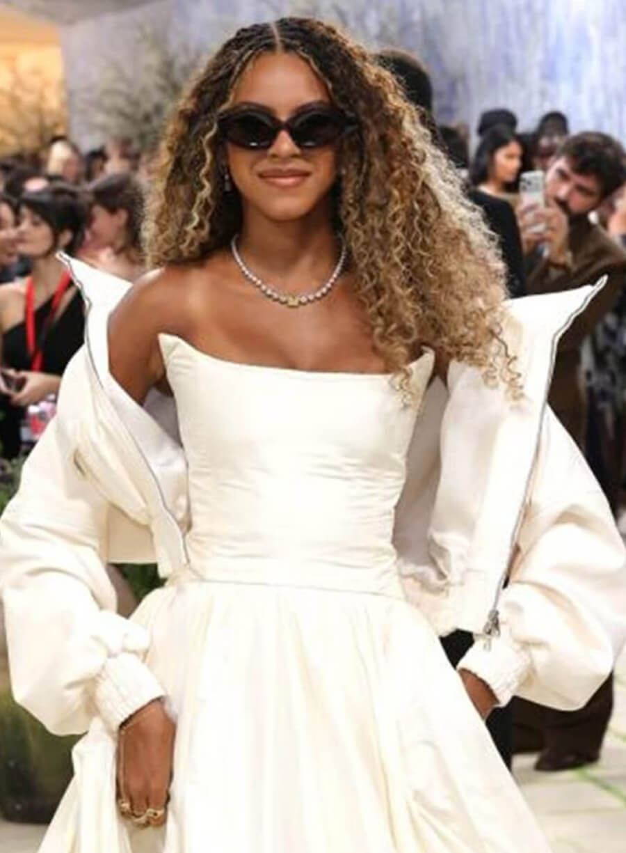 Harpoon Blue Ivy Carter Inspired White Satin Fabric Bomber Jacket - Met Gala 2026 Style