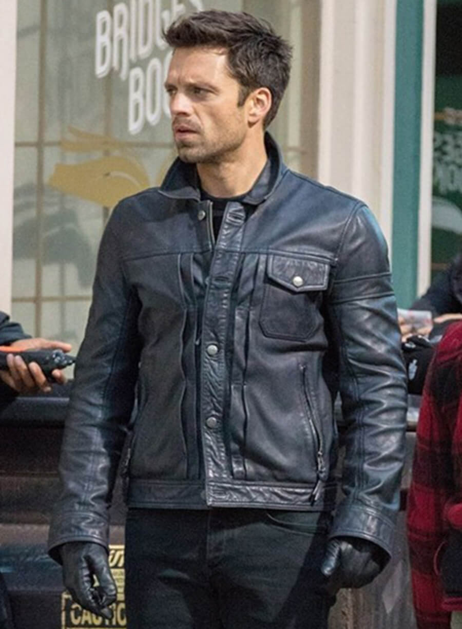 Harpoon Bucky Barnes Inspired Black Leather Jacket - The Falcon and the Winter Soldier Style