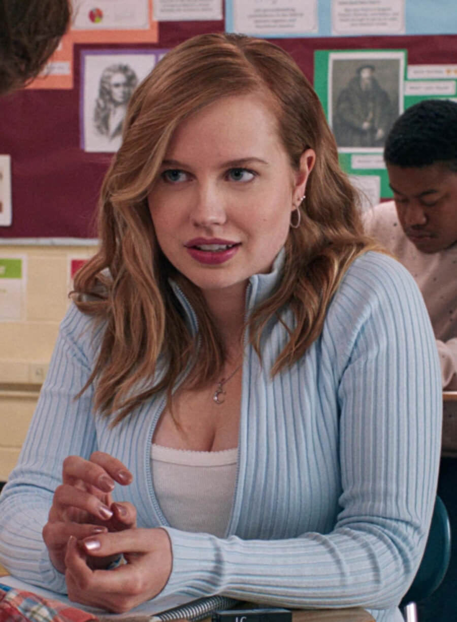 Harpoon Cady Heron Inspired Sky Blue Fabric Leather Jacket - Mean Girls 2024 Style