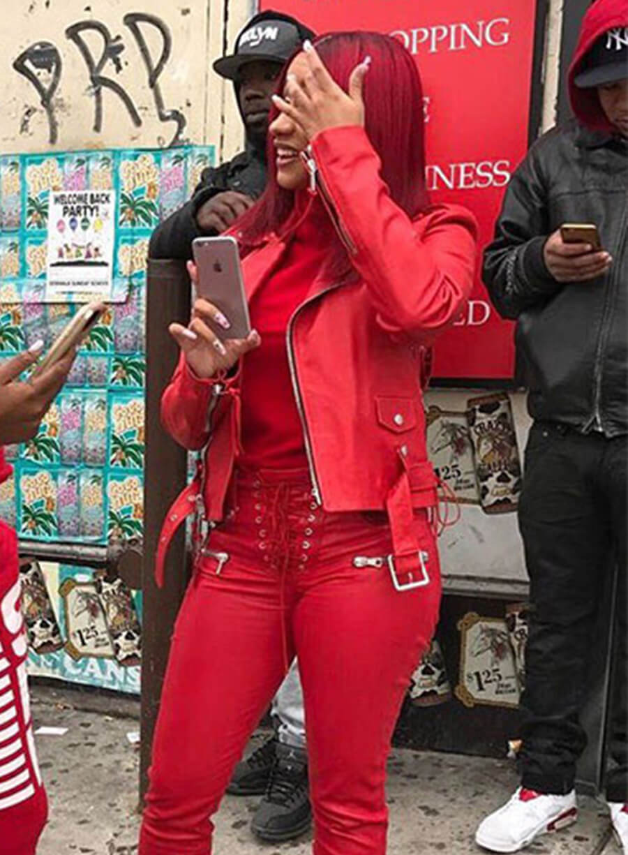 Harpoon Cardi B Inspired Red Leather Jacket