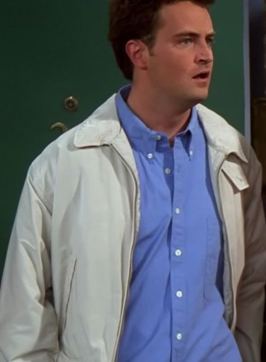 Harpoon Chandler Bing Inspired White Cotton Fabric Cotton Jacket - Friends Style