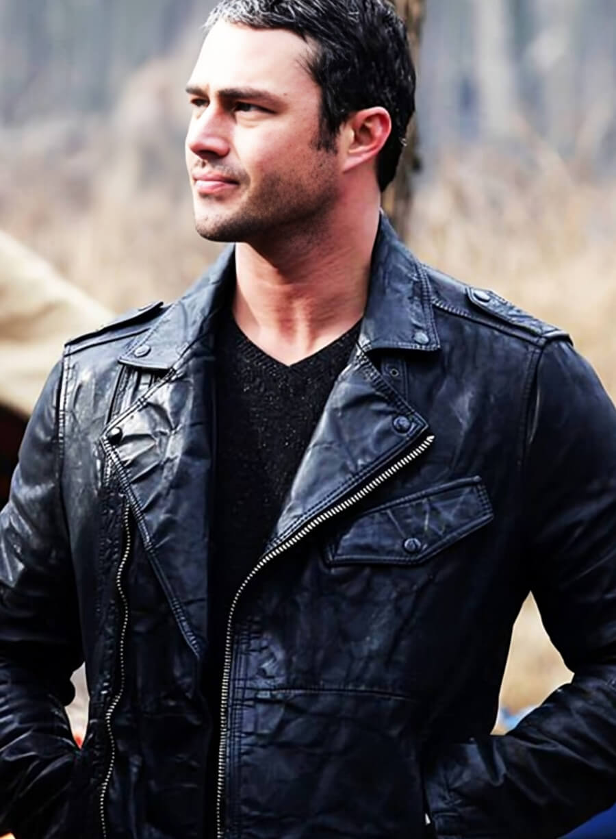 Harpoon Chicago Fire Kelly Severide Inspired Black Real Leather Biker Jacket - Taylor Kinney Style