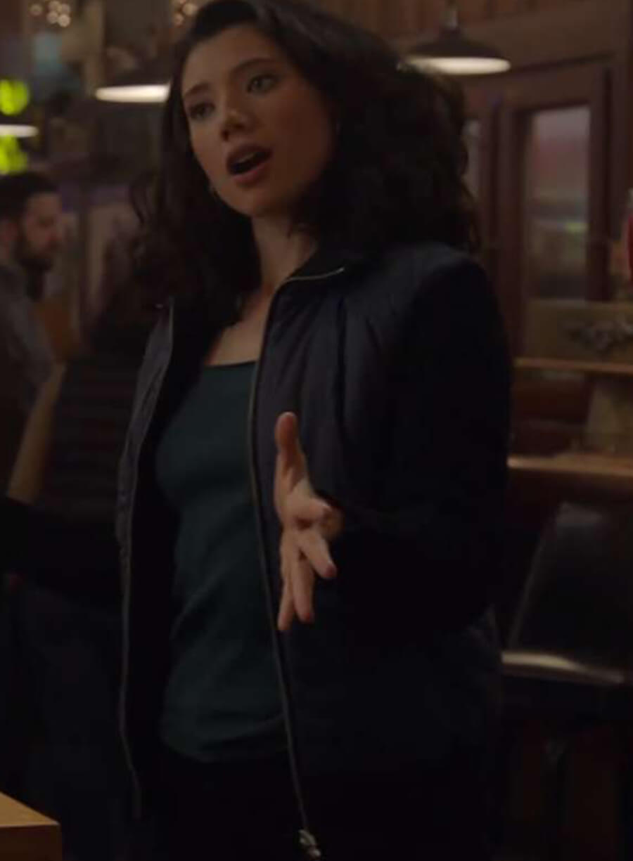 Harpoon Chicago Fire S12 Violet Mikami Inspired Blue and Black Fabric Leather Jacket - Hanako Greensmith Style