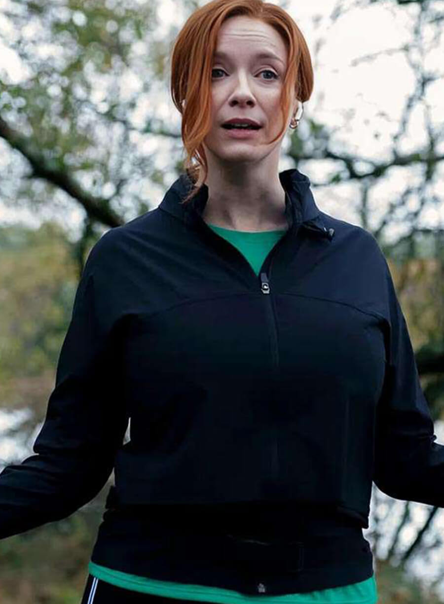 Harpoon Christina Hendricks Inspired Blue Fabric Leather Jacket - Small Town Big Story Style