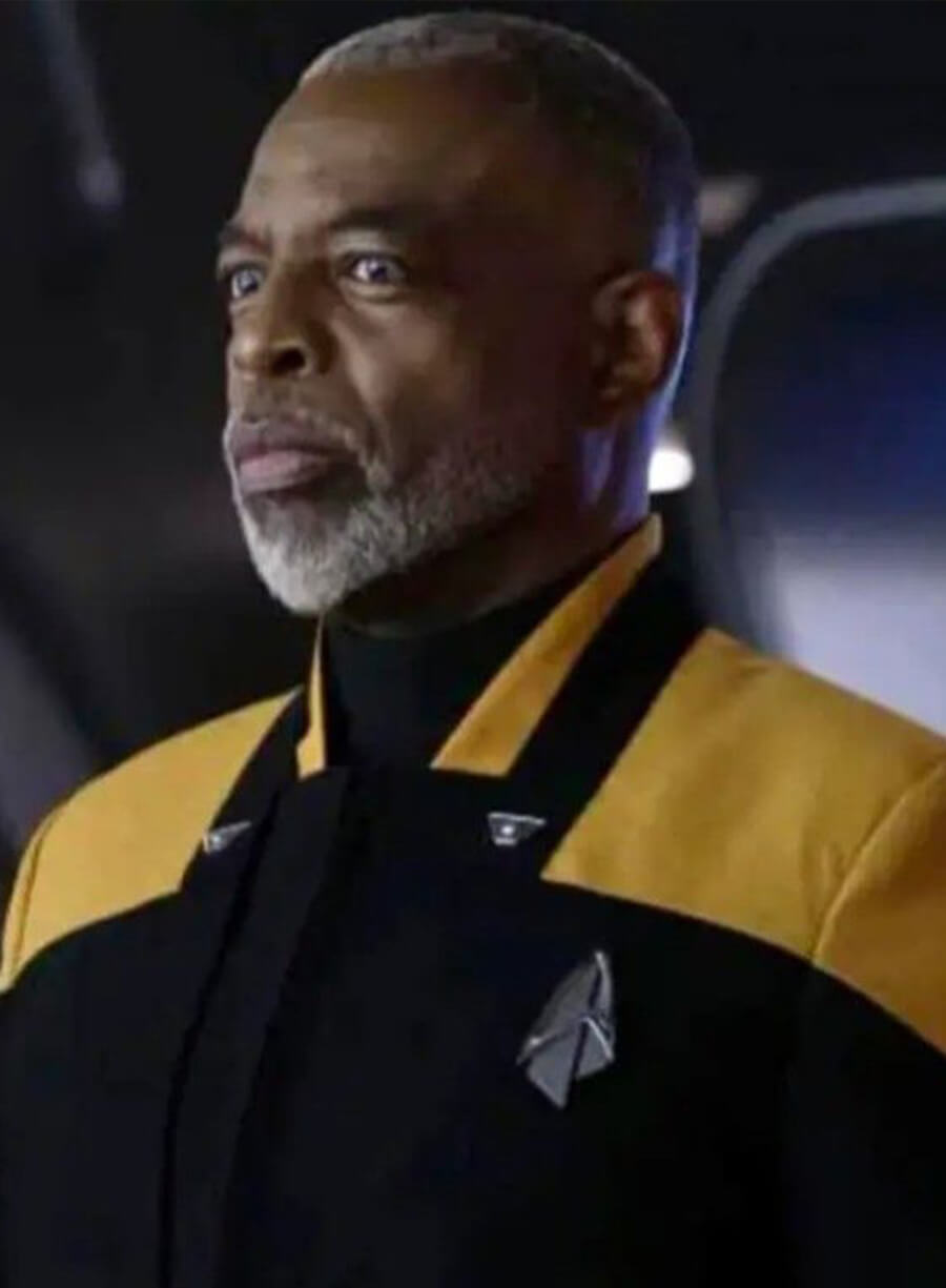 Harpoon Commodore Geordi La Forge Inspired Tan Black Leather Jacket - Star Trek Picard Season 3 Style