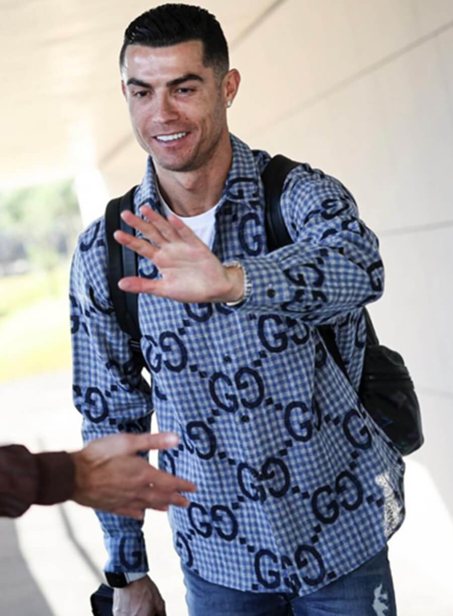 Harpoon Cristiano Ronaldo Checked Shirt Inspired Blue Leather Jacket