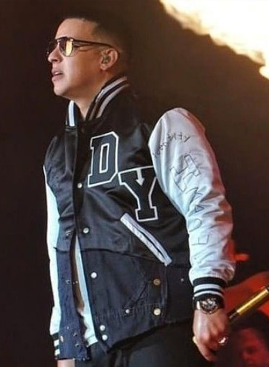 Harpoon Daddy Yankee Inspired Black and White Wool and Faux Leather Varsity Jacket