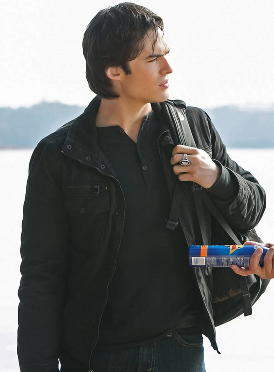 Harpoon Damon Salvatore Inspired Black Leather Jacket - Vampire Diaries S04 Style