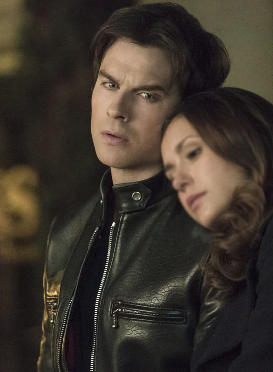 Harpoon Damon Salvatore Inspired Black Leather Jacket - Vampire Diaries S06 Style