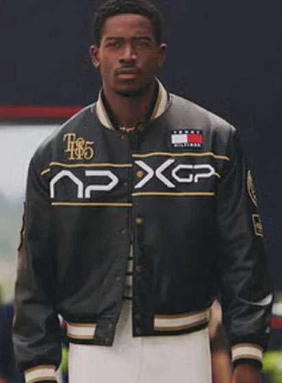 Harpoon Damson Idris Inspired Black Varsity Jacket - APXGP Style