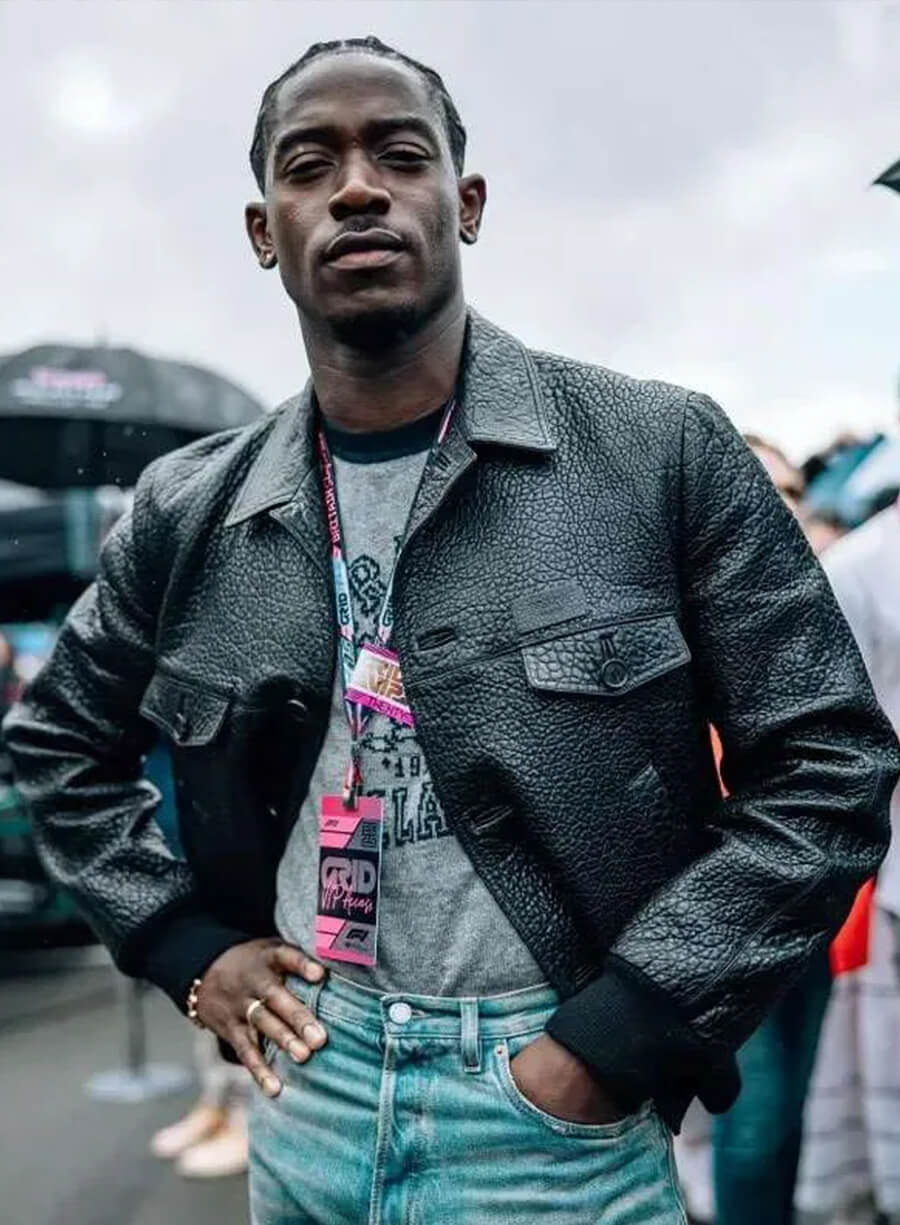 Harpoon Damson Idris Inspired Black Leather Jacket - F1 The Movie Style