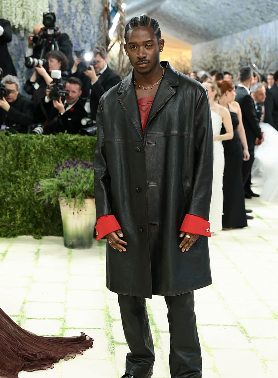 Harpoon Damson Idris Inspired Black Real Leather Coat - Met Gala 2026 Style