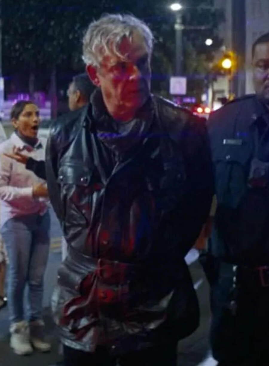 Harpoon Richard Cane Inspired Black Leather Jacket - The Naked Gun 2025 Style