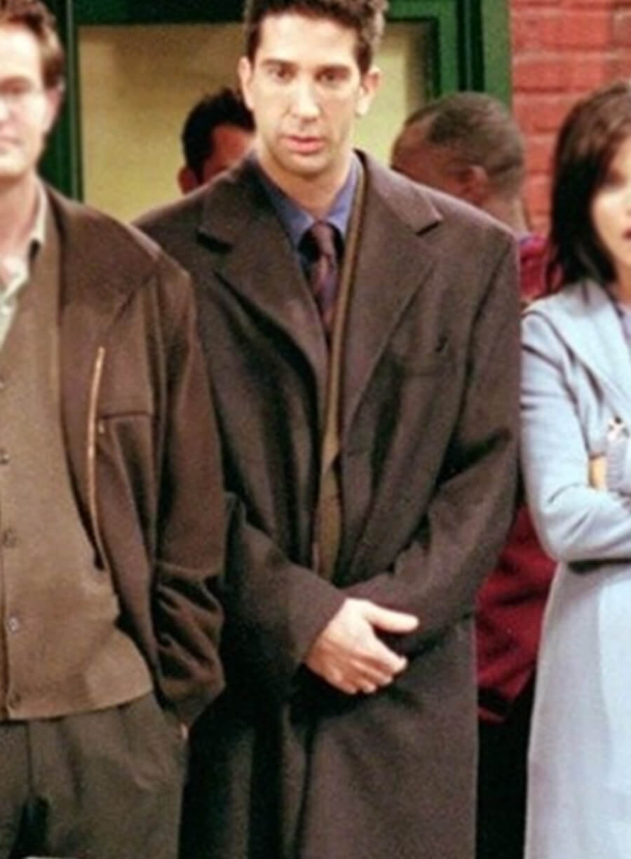 Harpoon Ross Geller Inspired Brown Wool Fabric Coat - Friends Style