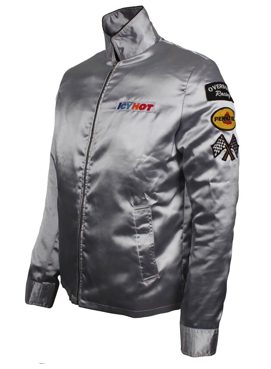 Harpoon Kurt Russell while playing Mike Stuntman Inspired Silver Satin Leather Jacket - Death Proof Style