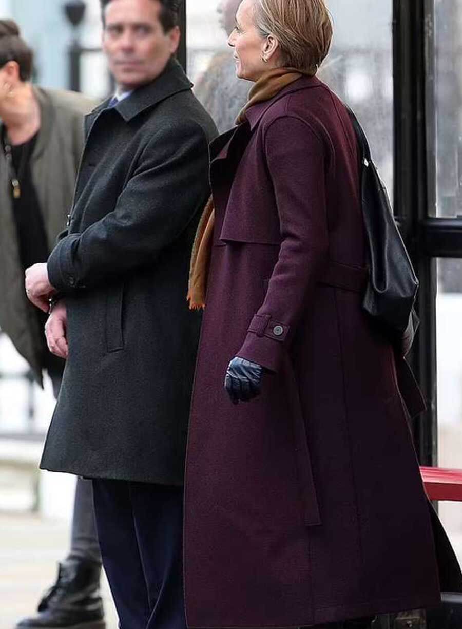 Harpoon Diana Taverner Inspired Maroon Wool Fabric Coat - Slow Horses S03 Style
