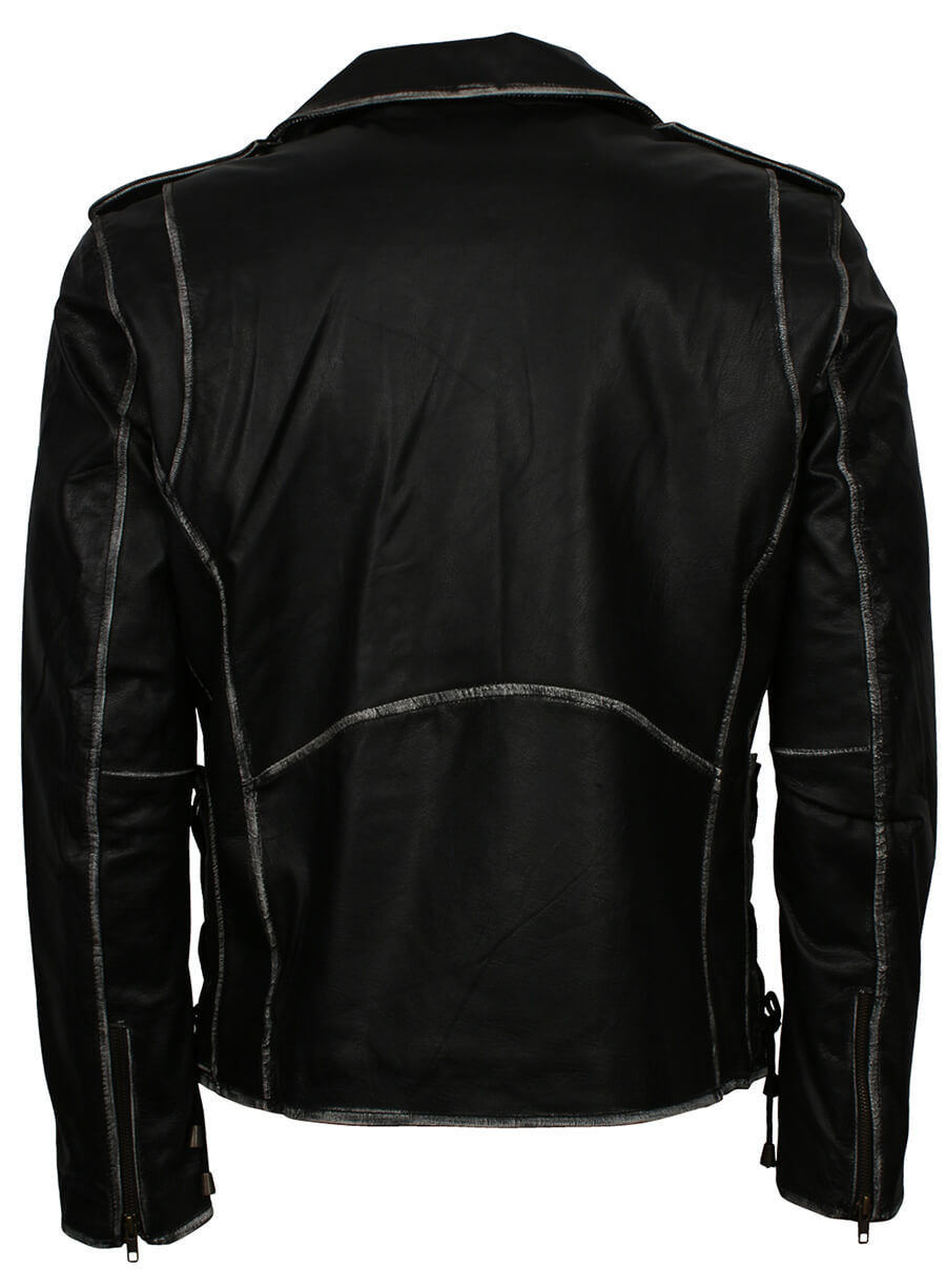 Harpoon Distressed Belted Real Inspired Black Biker Jacket