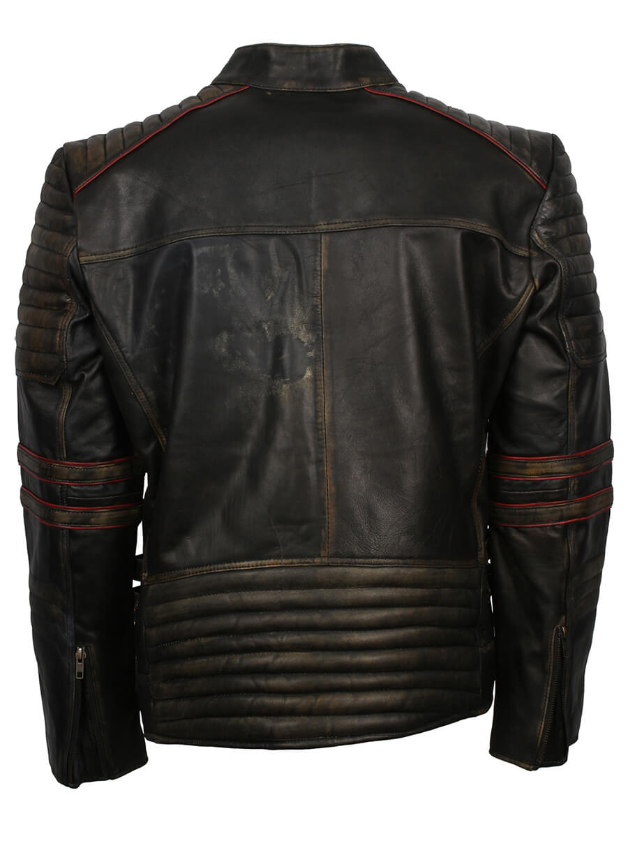 Harpoon Distressed Quilted Retro Inspired Black Biker Jacket