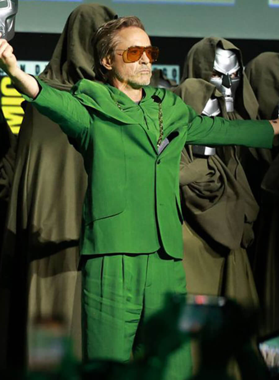 Harpoon Doctor Doom Inspired Green Suiting Fabric Leather Jacket - Avengers: The Doomsday Style