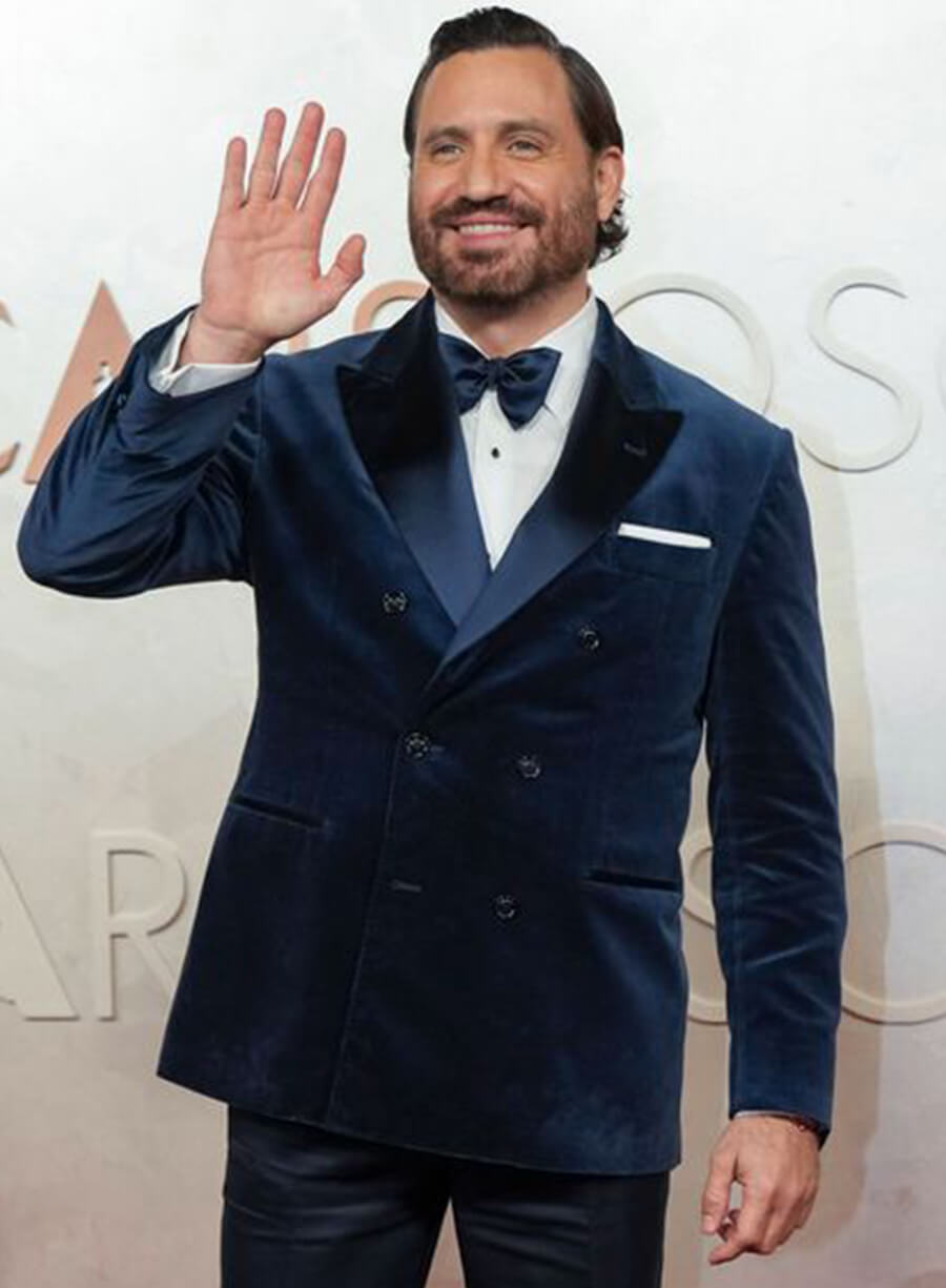 Harpoon Edgar Ramirez Inspired Blue Leather Jacket - Oscars Red Carpet 2025 Style