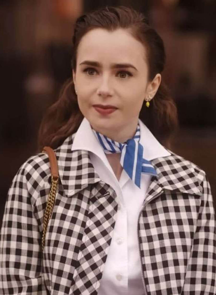 Harpoon Emily Cooper Inspired Black and White Leather Jacket - Emily in Paris S04 Style