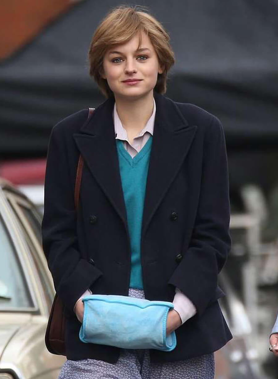 Harpoon Emma Corrin The Crown S04 Inspired Black Wool Fabric Coat