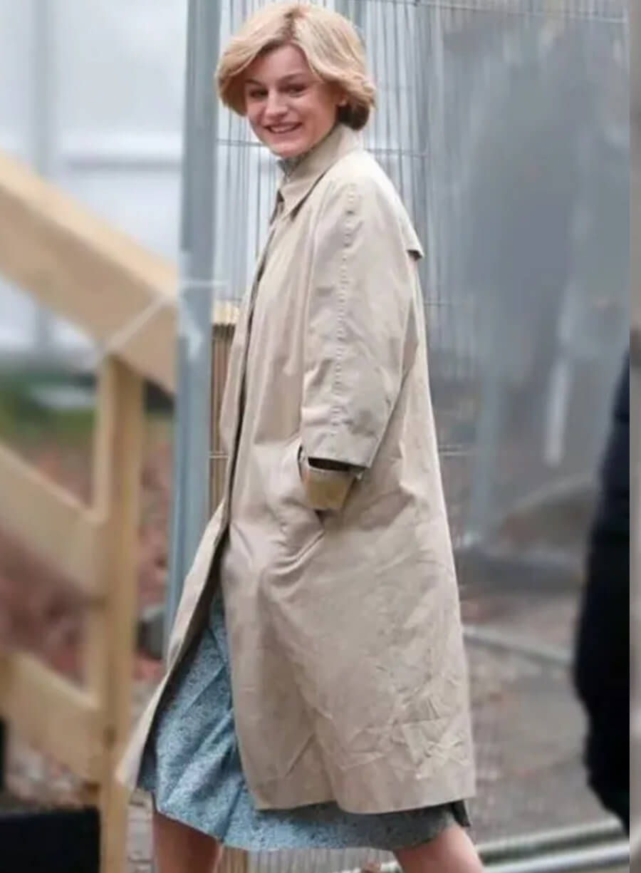 Harpoon Emma Corrin The Crown S04 Trench Inspired Beige Cotton Fabric Coat