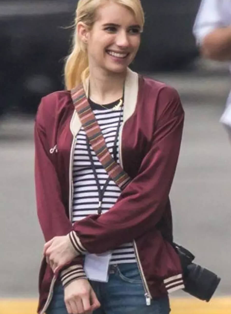 Harpoon Emma Roberts Inspired Red Satin Fabric Bomber Jacket
