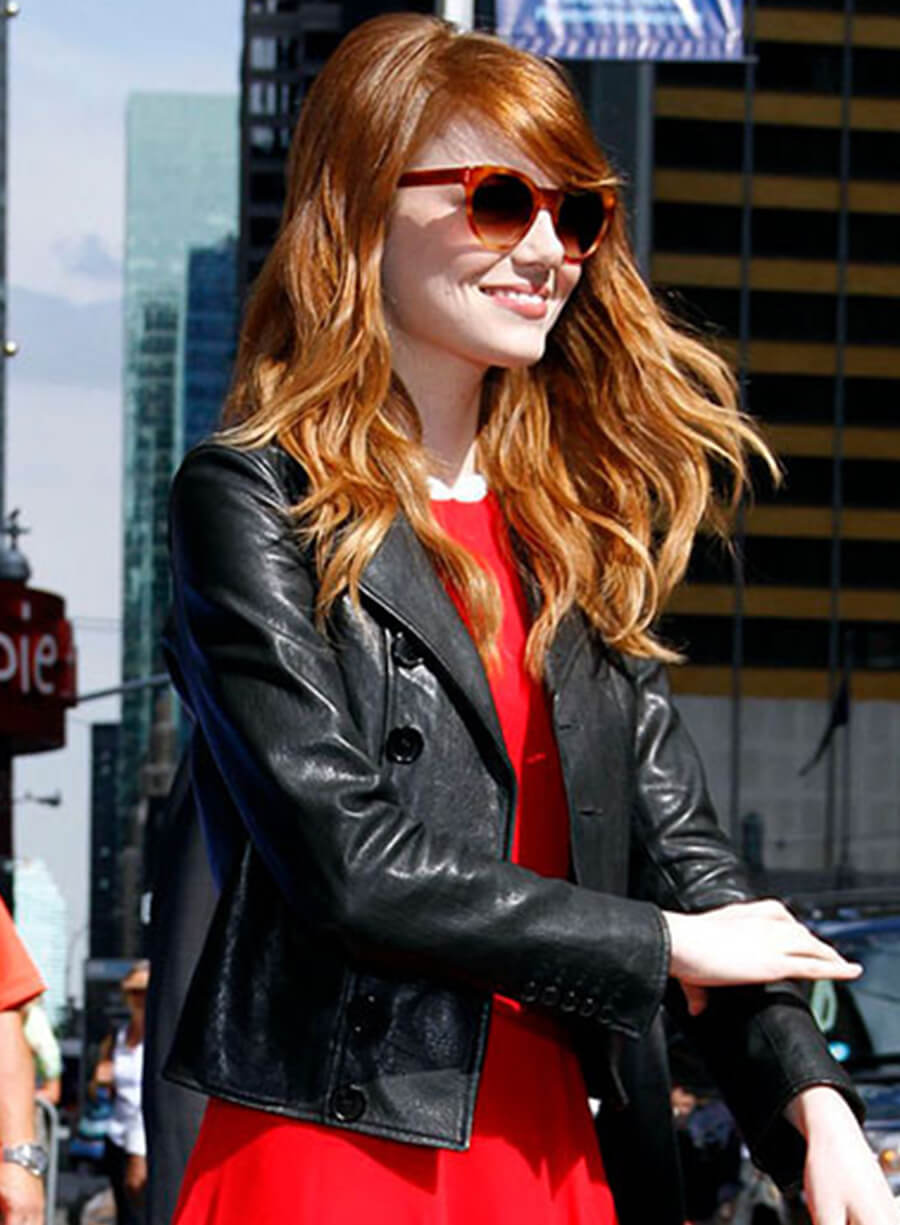 Harpoon Emma Stone Inspired Black Leather Jacket