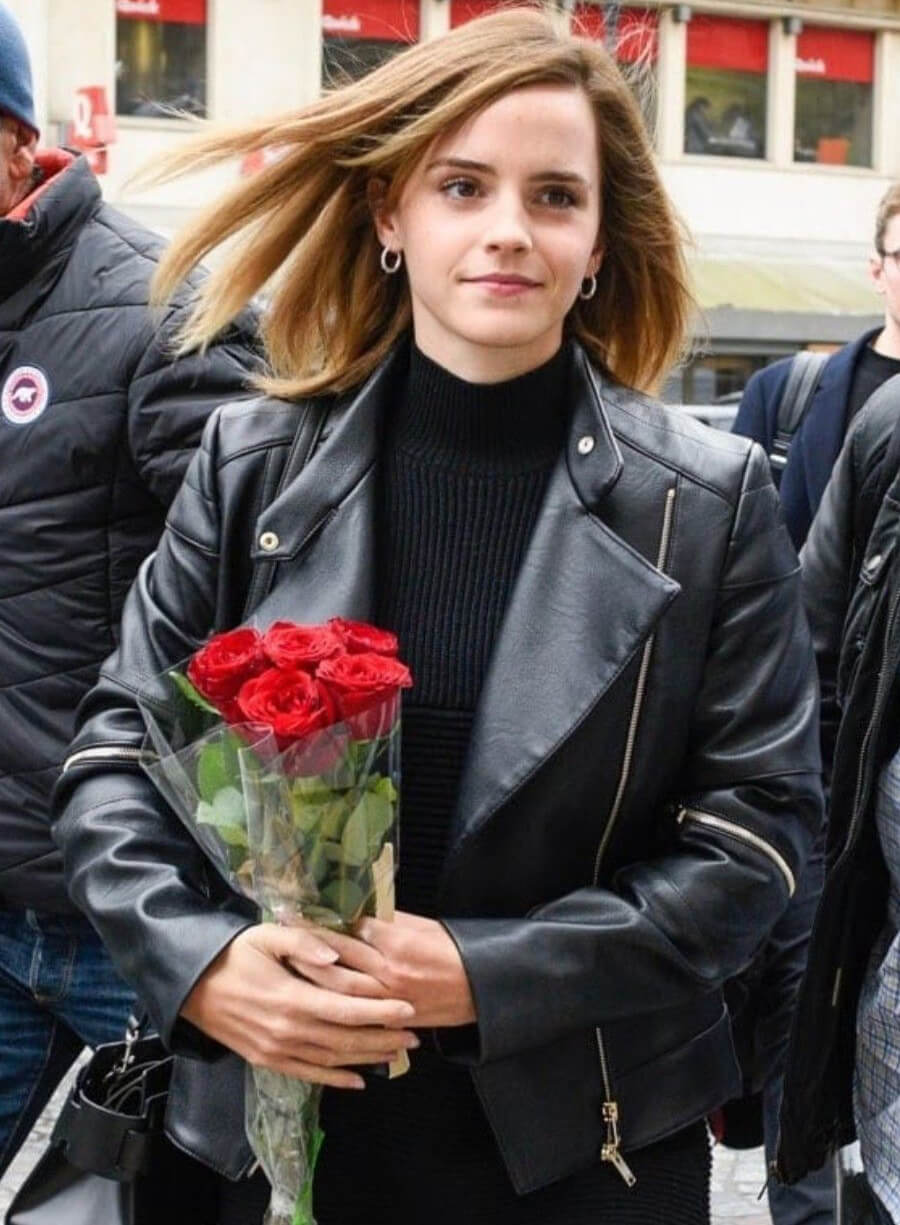 Harpoon Emma Watson Inspired Black Real Leather Biker Jacket