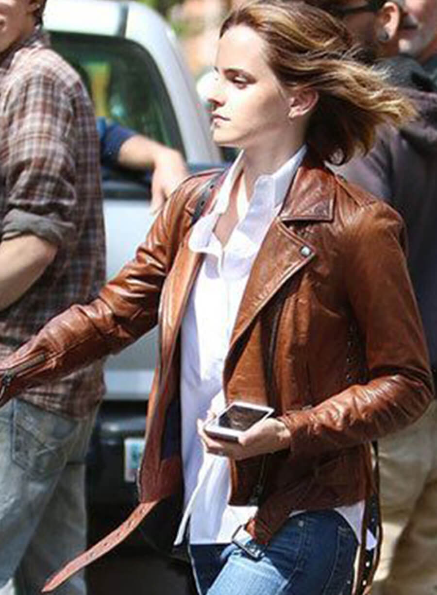Harpoon Emma Watson Inspired Brown Real Leather Biker Jacket