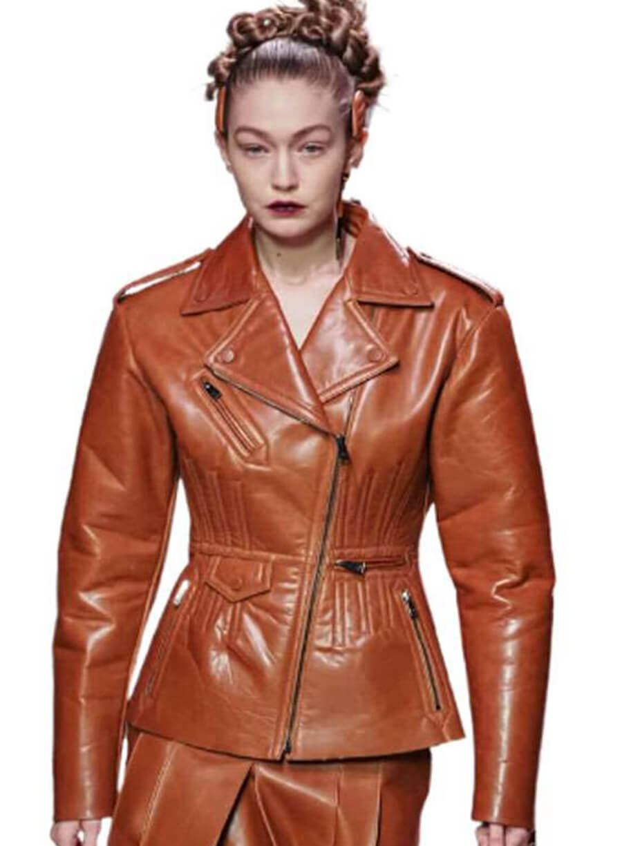 Harpoon Gigi Hadid Fendi Fashion Show Inspired Brown Leather Jacket