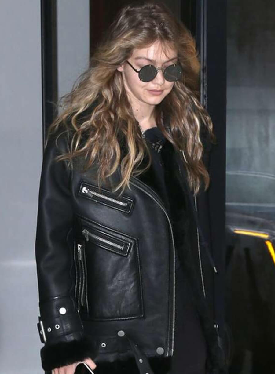Harpoon Gigi Hadid Motorcycle Shearling Inspired Black Biker Jacket